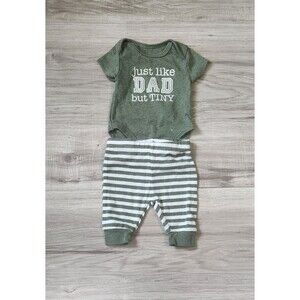 Baby Essentials 3M Green Striped Bodysuit Pants Set Knit Cotton Dad Theme Outfit